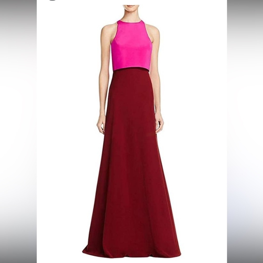 Jill Jill Stuart Lovely Duo Colorblock gown in hot Pink and Burgundy Size 4 $328